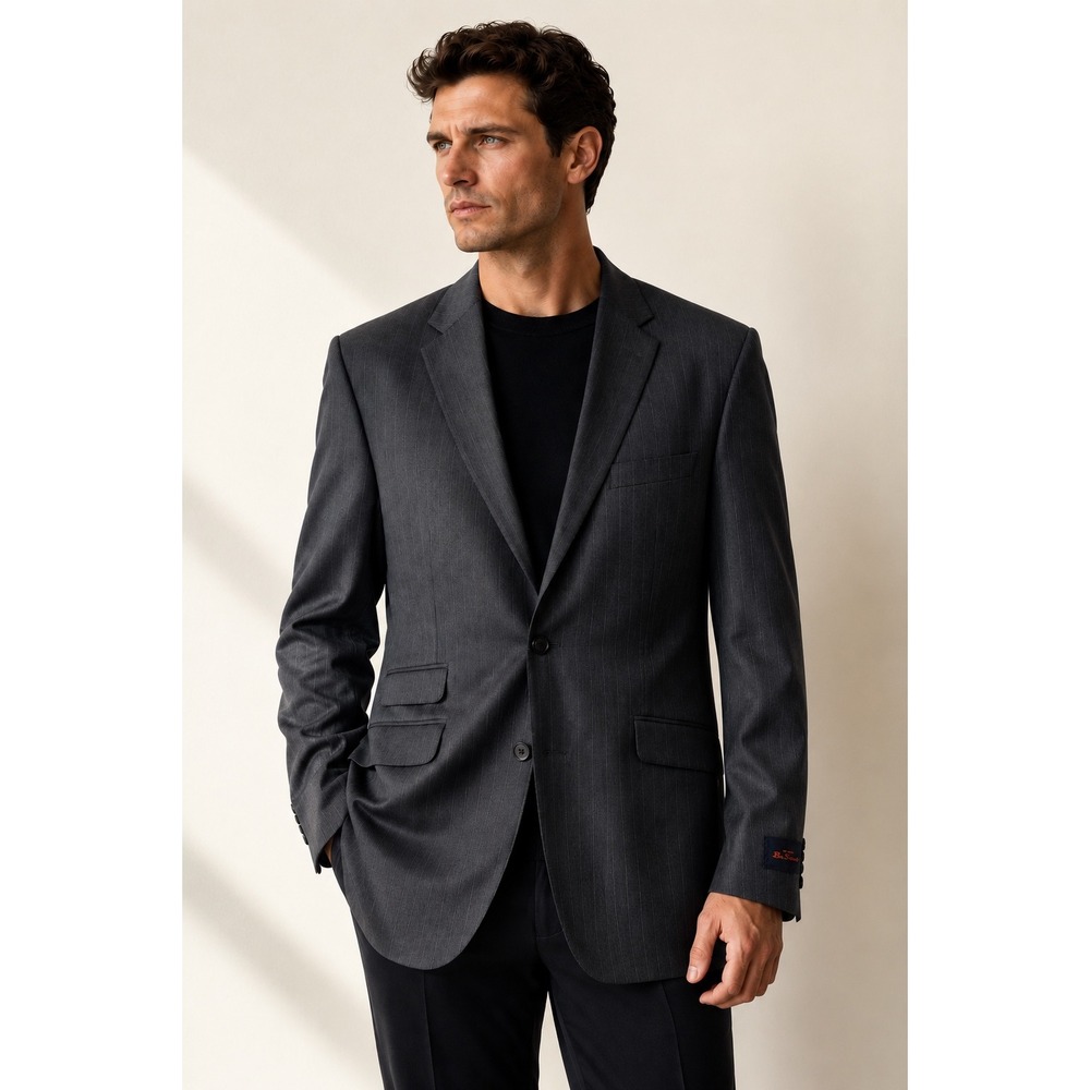 Ben Sherman Mens 40R Blazer 100% Wool Charcoal Grey Pinstripe Suit‎ Jacket NWOT